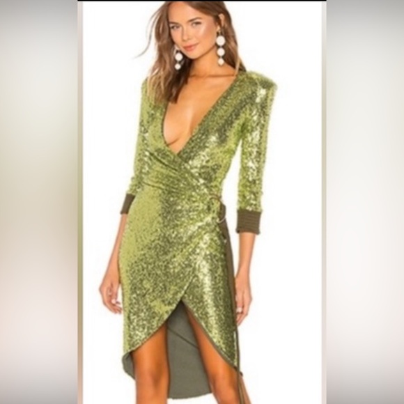 Zhivago Dresses & Skirts - Zhivago Green Sequin Wrap Dress | Long Sleeve Evening Cocktail Gown